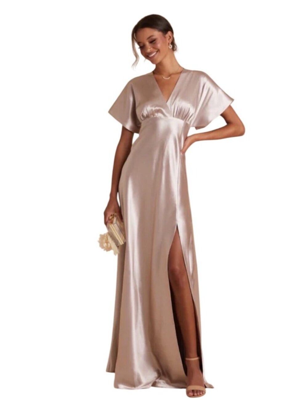 Birdy Grey Jesse Kimono Satin Maxi Dress Champagne L